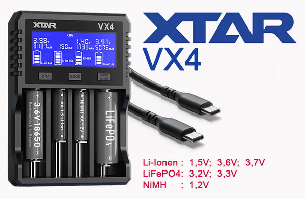 Xtar VX4 Ładowarka akumulatorów 1,5V 3,6/3,7V Li-Ion & 3,2V LiFePo4 & 1,2V Ni-MH